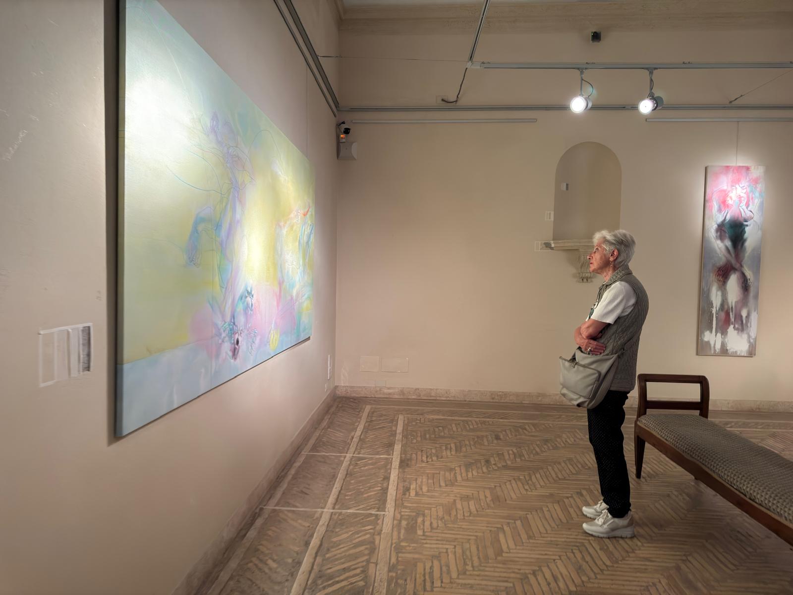 Art displayed in a historic gallery